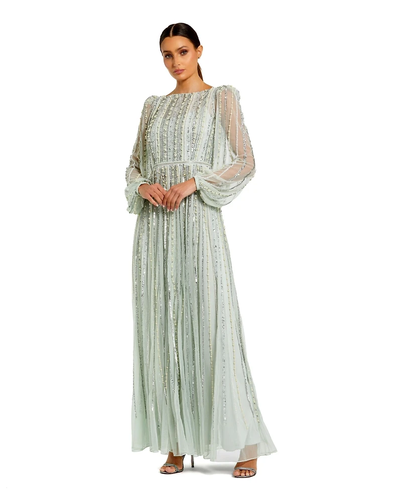 Mac Duggal Women's Embellished Long Sleeve A-Line Evening Gown