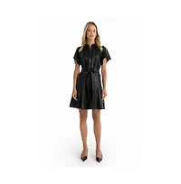 The Noli Shop Women's Devin Leather Ruffle Dress - Black