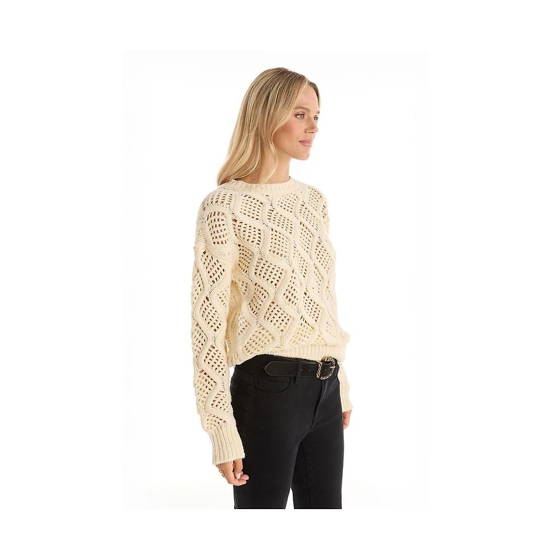 The Noli Shop Womens Sonja Wave Sequin Sweater - Pearl