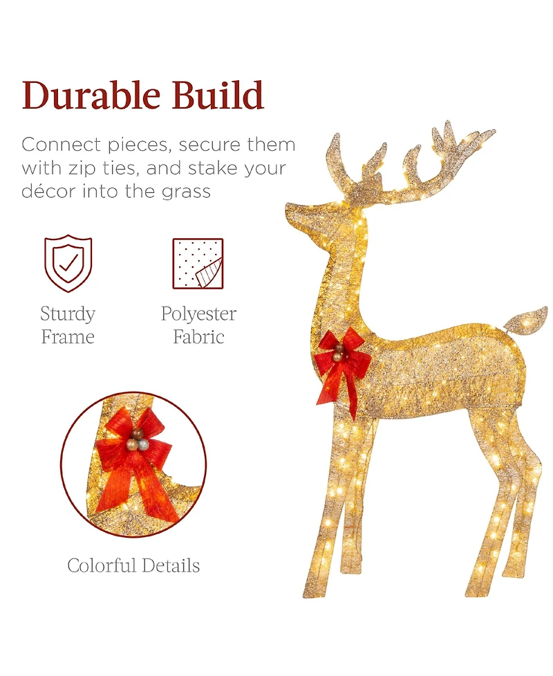 Best Choice Products 6.5ft 3-Piece Lighted Christmas Deer Set Outdoor Yard Decoration with 385 Led Lights, Stakes