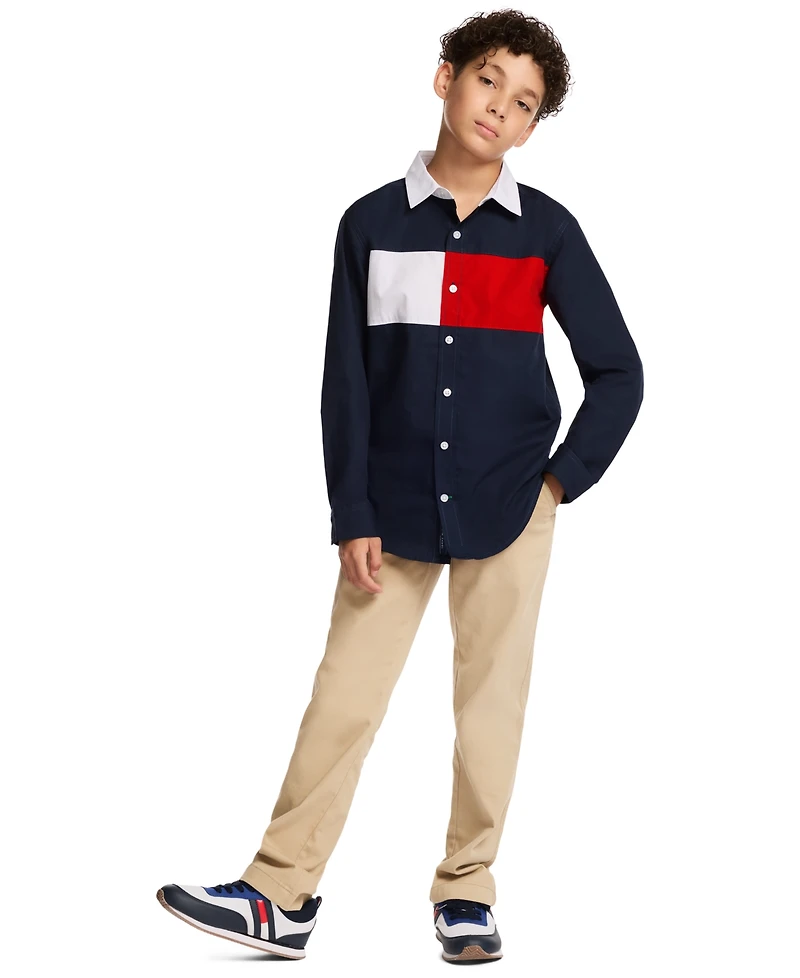Tommy Hilfiger Boys 2T-7 Chest Flag Point Collar Shirt