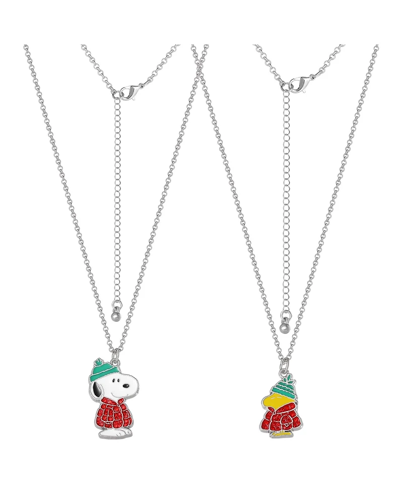 Peanuts Snoopy & Woodstock Necklace Set, 2-Piece, Silver-Tone