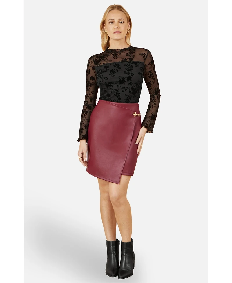 Yumi Women's Faux Leather Wrap Mini Skirt