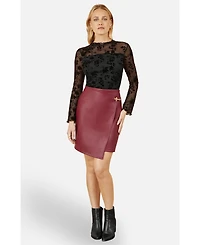Yumi Women's Faux Leather Wrap Mini Skirt