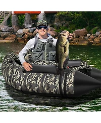 Sugift 350 Lbs Inflatable Fishing Float Tube with Adjustable Backrest and Backpack Straps-Camouflage