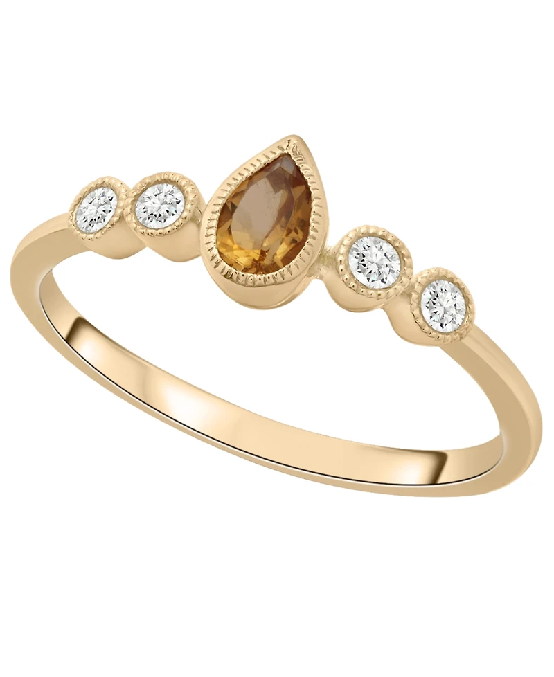 Macy's Citrine (1/5 ct. t.w.) & Diamond (1/10 ct. t.w.) Pear Ring in 14k Gold-Plated Over Sterling Silver