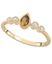 Macy's Citrine (1/5 ct. t.w.) & Diamond (1/10 ct. t.w.) Pear Ring in 14k Gold-Plated Over Sterling Silver