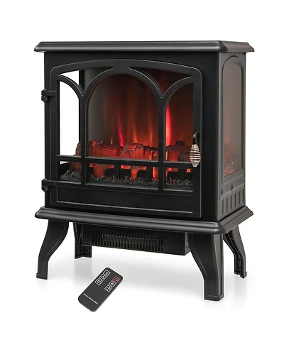 Sugift 1400W Electric Stove Heater with 3-Level Flame Effect and 3-Sided View-Black