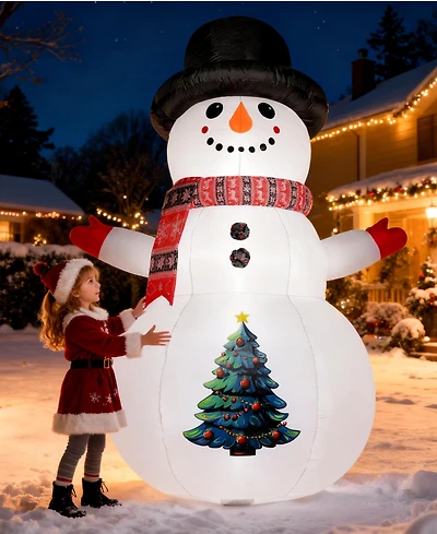 Sugift 8FT Lighted Inflatable Snowman with Led Lights, Waterproof Polyester Outdoor Christmas Decoration with Blower and Stakes