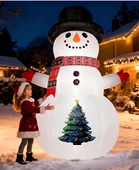 Sugift 8FT Lighted Inflatable Snowman with Led Lights, Waterproof Polyester Outdoor Christmas Decoration with Blower and Stakes