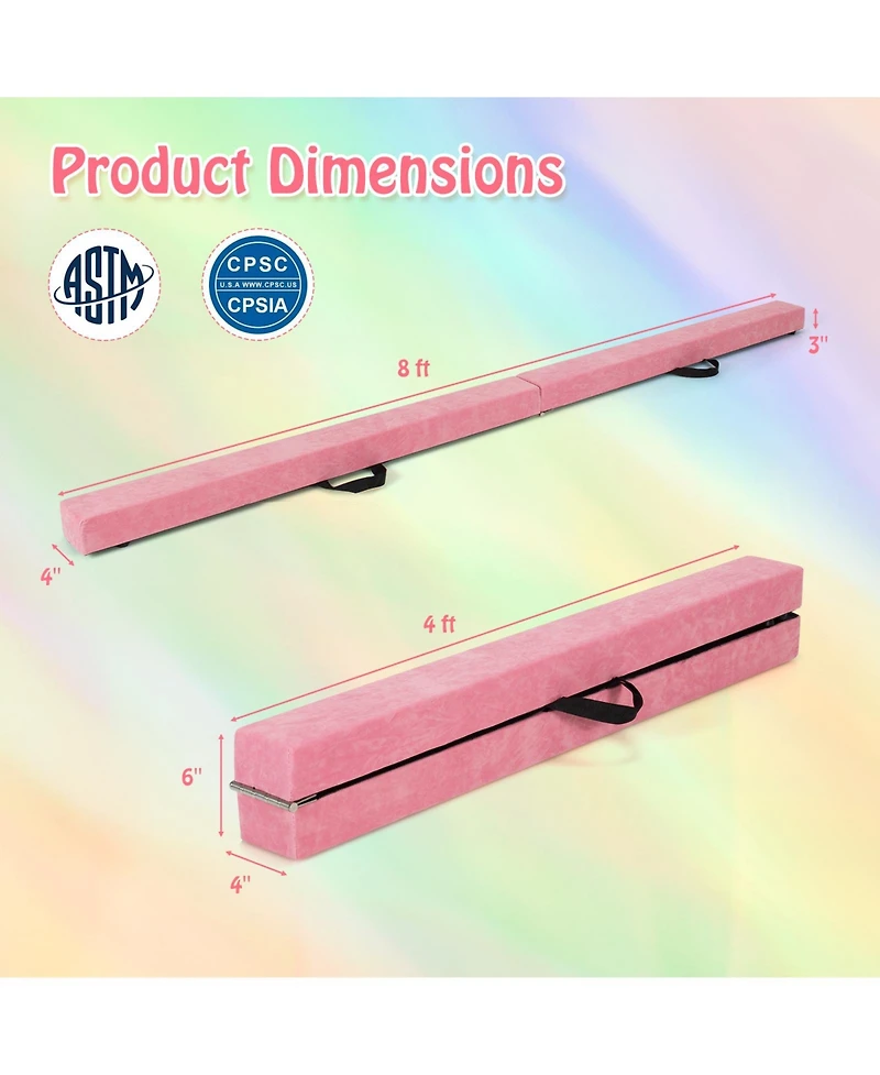 Sugift Folding Balance Beam with Solid Wood Base and Anti-slip Bottom