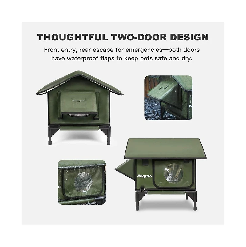 Wagstro RoofHaus Heated Outdoor Cat Shelter – Olive Green