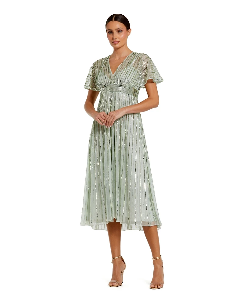 Mac Duggal Women's Embellished Short Sleeve Empire Waist Dress