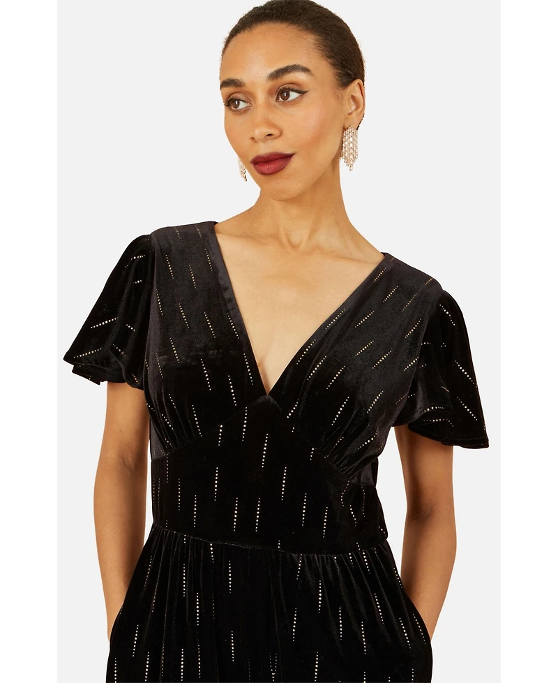 Yumi Women's Foil Print Velvet Jumpsuit