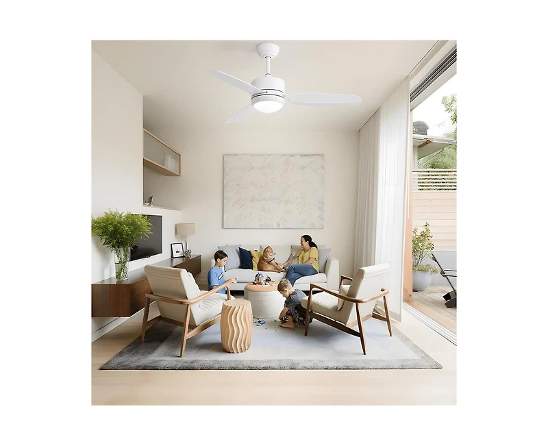 Sofucor 46-inch Modern White 3-blade Ceiling Fan with Led Light with Six-speed Remote Control