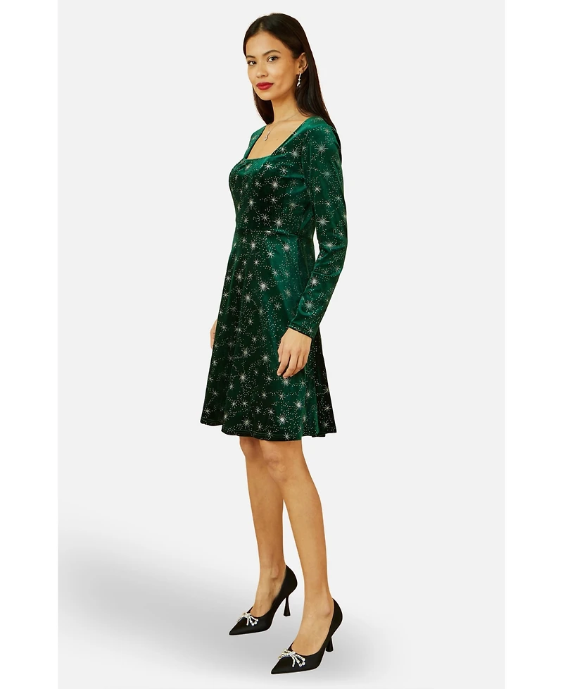 Yumi Women's Starburst Foil Print Skater Dress