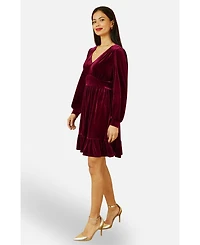 Yumi Women's Velvet Long Sleeve Skater Dress