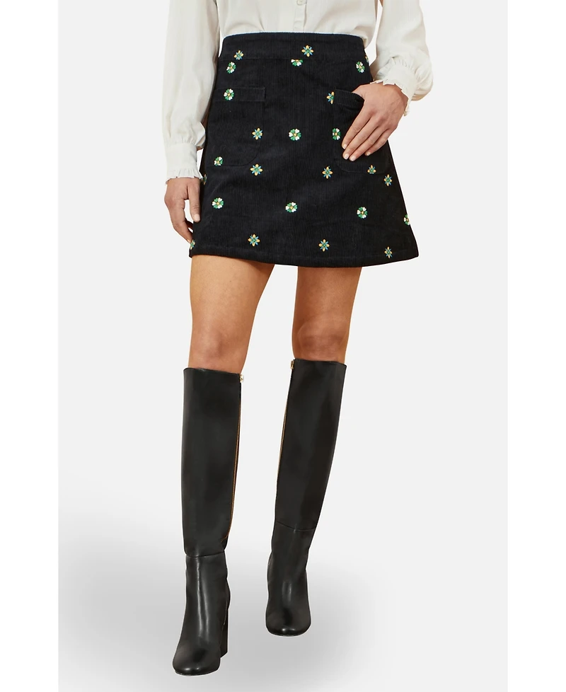 Yumi Women's Flower Embroidered Cord Mini Skirt