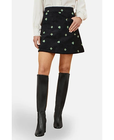 Yumi Women's Flower Embroidered Cord Mini Skirt
