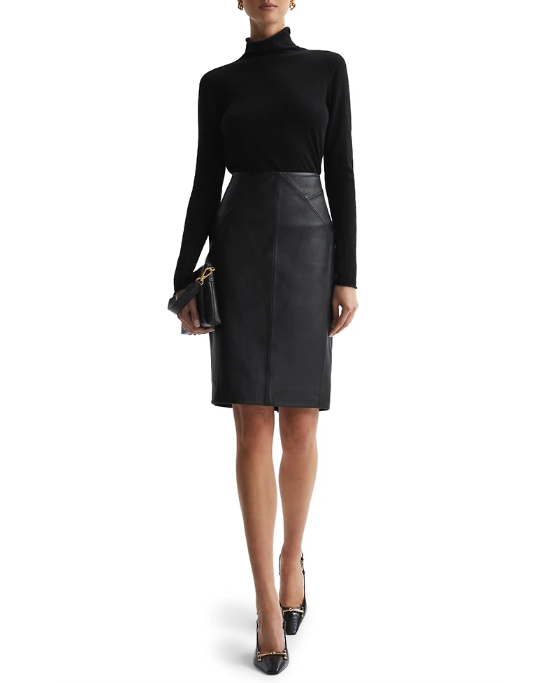 Reiss Women's Leather High Rise Midi Skirt
