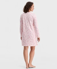 Charter Club Women's Cotton Printed Long Sleeve Henley Sleepshirt, Created for Macy's