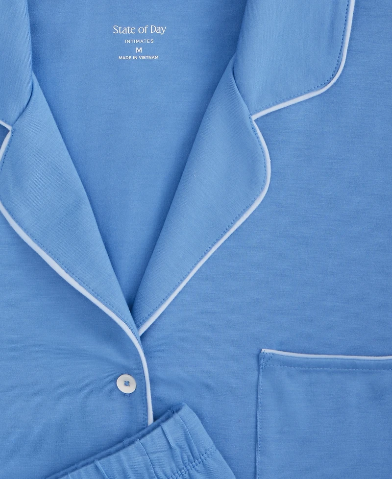 State of Day Women's Fluid Knit Notched-Collar Pajama Set Xs-3X, Exclusively at Macy's