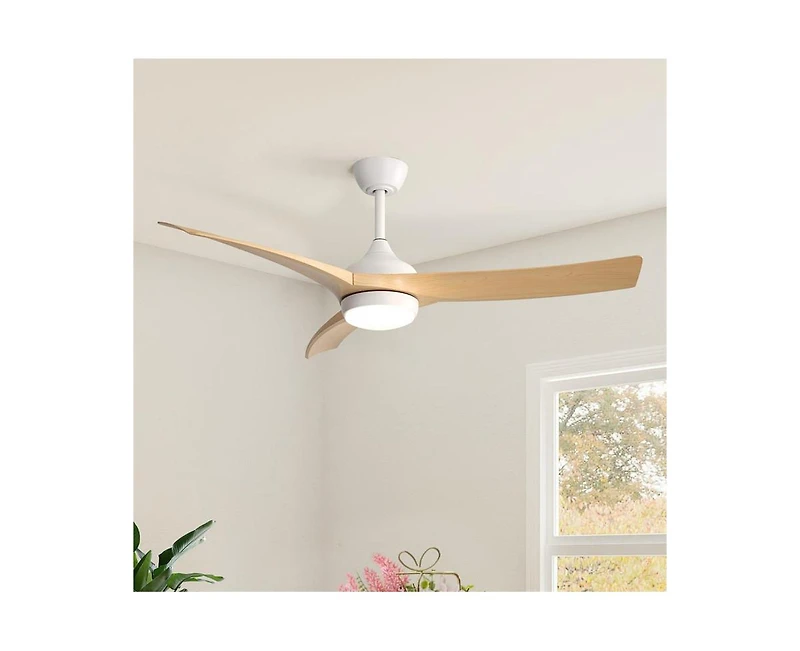 Sofucor 52-inch Modern White Standard 3-Blade Ceiling Fan With Remote and Led Light