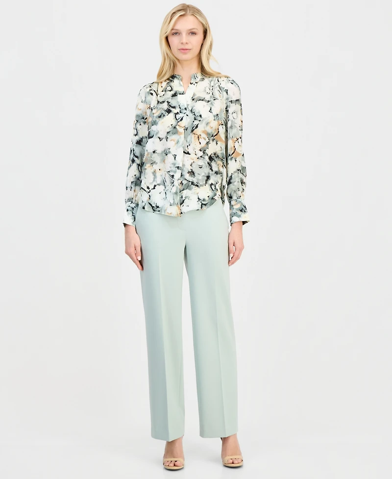 Anne Klein Women's Pleat-Front Long-Sleeve Blouse