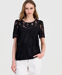 Anne Klein Women's Short-Sleeve Lace Tee