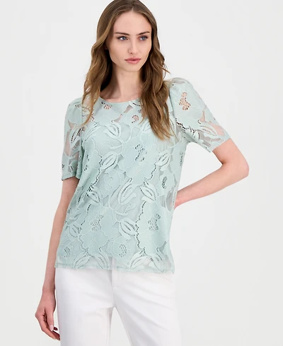 Anne Klein Women's Short-Sleeve Floral Lace Top