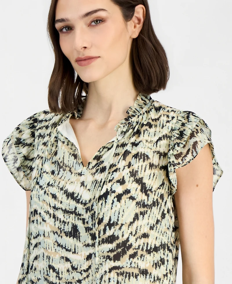 Anne Klein Women's Ruffle-Sleeve Tie-Neck Blouse