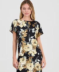 Anne Klein Women's Floral-Print Bateau-Neck Top