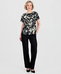 Anne Klein Women's Printed Bateau-Neck Short-Sleeve Top