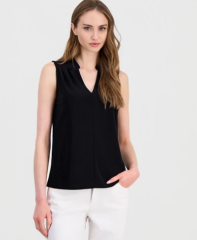 Anne Klein Women's V-Neck Collared Sleeveless Top