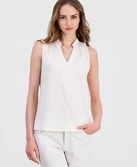Anne Klein Women's V-Neck Collared Sleeveless Top