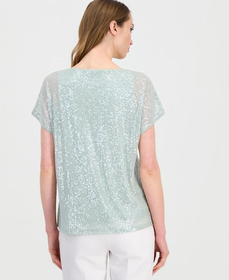 Anne Klein Women's Short-Sleeve Sequin Top