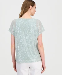 Anne Klein Women's Short-Sleeve Sequin Top