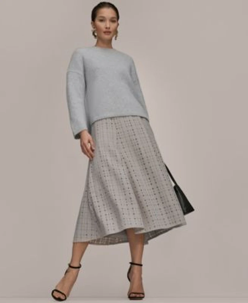 Donna Karan New York Womens Crewneck Oversized Sweater Side Zip A Line Skirt
