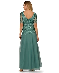 Adrianna Papell Women's Embellished Mesh V-Neck Gown