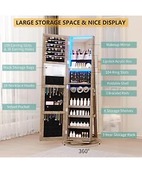 Vlsrka 360° Swivel Jewelry Full-Length Mirror Cabinet with Lights