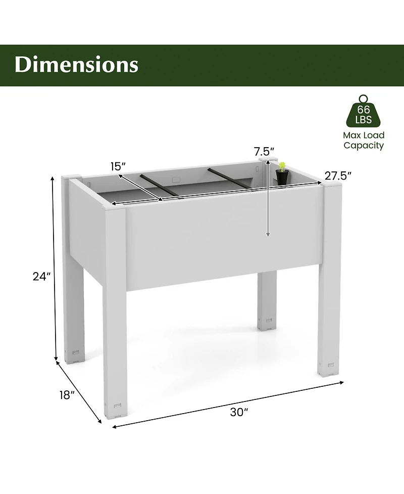 Sugift 53-l Raised Bed Grow Box Self-Watering Planter Box Stand with Water Level Monitor