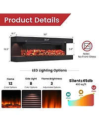 Clihome Inches Wall-Mounted Electric Fireplace With Led Lighted Mantel And Remote