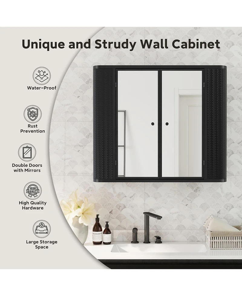 Clihome Green Wall-Mounted Bathroom Cabinet with Mirror – Ideal for Bathroom, Living Room, Kitchen & Dining Area