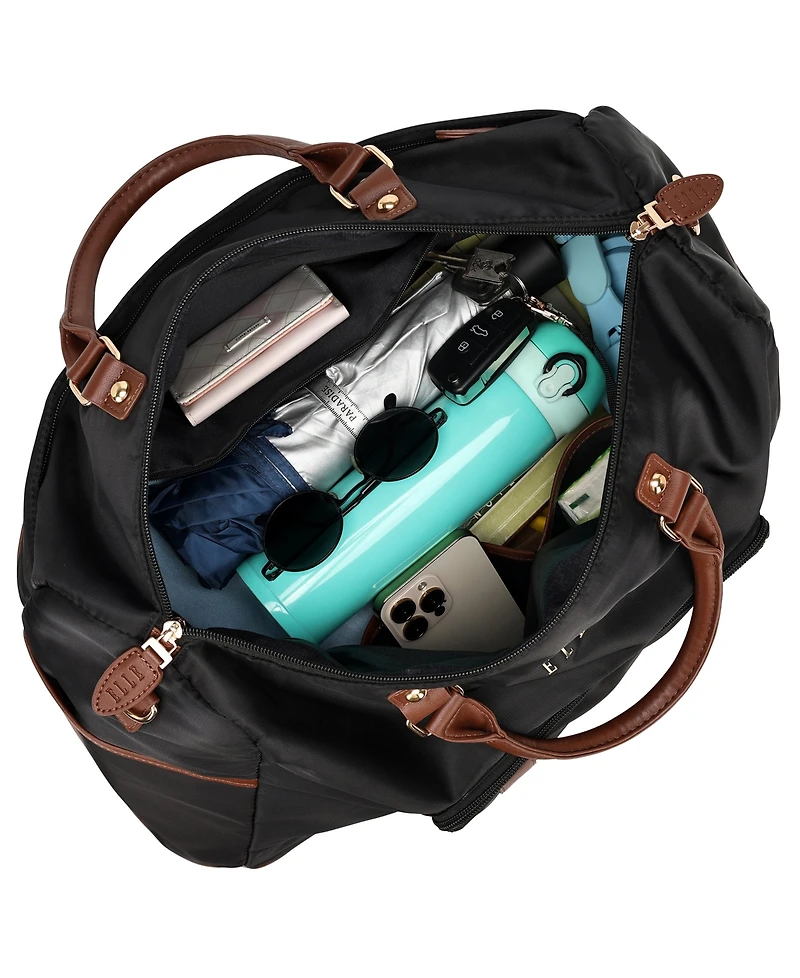 Elle Luxe Journey 13" Twill and Faux Leather Weekender Duffel Bag