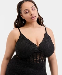 City Studios Trendy Plus Glitter Lace Spaghetti-Strap Gown