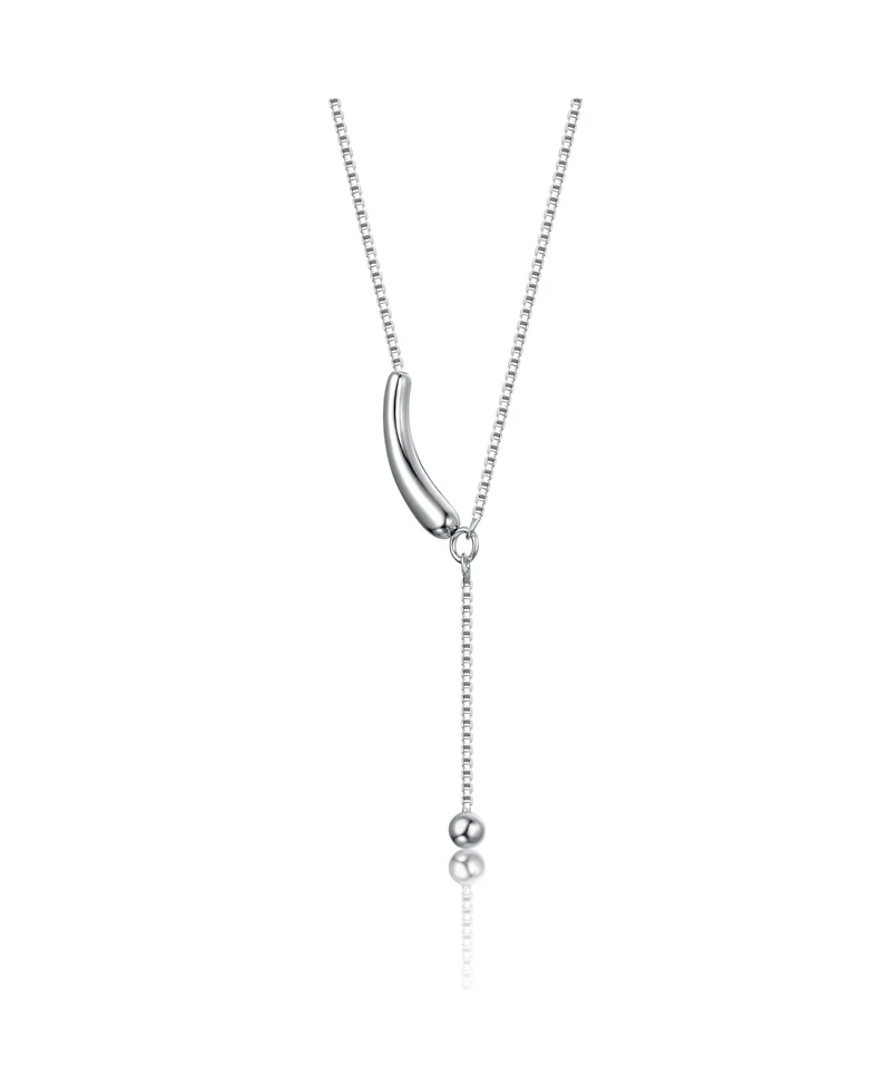 White Gold Plated Minimalist Curved Pendant Y-Necklace