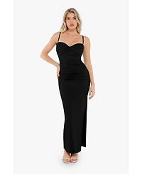 Popilush Women's Shapewear Ruched Bias Twist Tummy Control Maxi Dress
