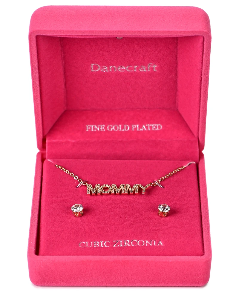 Giani Bernini Gold-Tone "Mommy" Cubic Zirconia Pendant Necklace and Stud Earrings Set