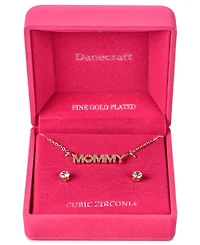 Giani Bernini Gold-Tone "Mommy" Cubic Zirconia Pendant Necklace and Stud Earrings Set