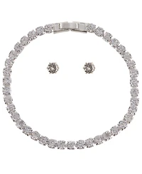 Giani Bernini Silver-Tone Cubic Zirconia Tennis Bracelet and Matching Earrings Set